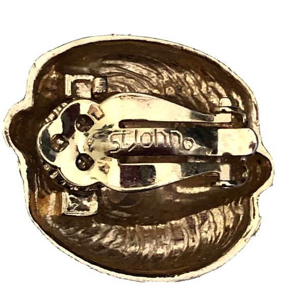 St. John Vintage Clip On Earrings Gold Tone Chunky Huge  St John Clip On Earrings Gold Tone Chunky Huge Puffy Statement 1980s Jewelry